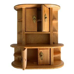Vintage Miniature Wooden Cabinet Dollhouse Hutch Cupboard Storage Furniture